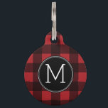 Médaillon Pour Animaux Monogramme de Motif de buffle rouge et noir rustiq<br><div class="desc">Un design robuste et masculin avec un espace pour monogrammes. Un motif classique et traditionnel qui existe depuis des années. Si vous devez ajuster l'illustration ou modifier la police,  vous pouvez cliquer sur la zone personnaliser. Cela vous mènera à l'outil de conception où vous pouvez effectuer de nombreux changements.</div>