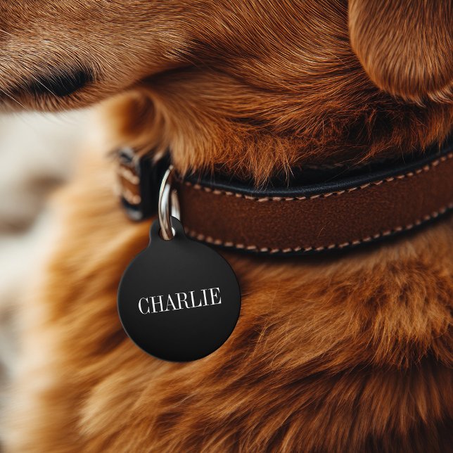 Médaillon Pour Animaux Monogramme de nom classique Charlie | Noir (Créateur téléchargé)