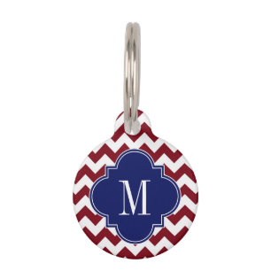 Médaillon Pour Animaux Monogramme de Quatrefoil de la marine Chevron blan