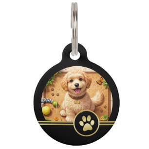 Médaillon Pour Animaux Monogramme de signature or élégant avec photo