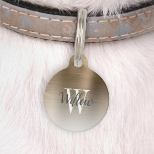 Médaillon Pour Animaux Monogramme en métal brossé de luxe Ombre or