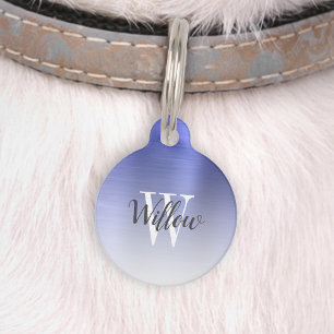 Médaillon Pour Animaux Monogramme en métal brossé Ombre bleu de luxe