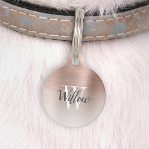 Médaillon Pour Animaux Monogramme en métal brossé Rose de luxe