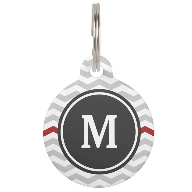 Médaillon Pour Animaux Monogramme gris de Chevron (Devant)