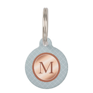 Médaillon Pour Animaux Monogramme imitation or rose sur fond gris-bleuté