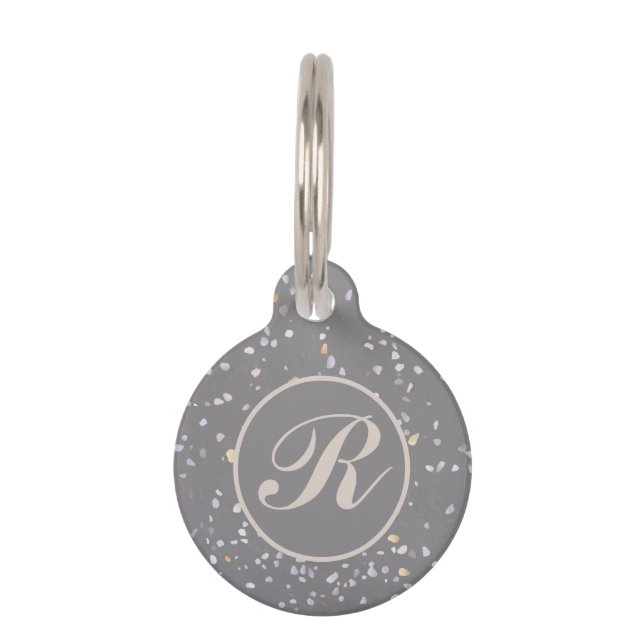 Médaillon Pour Animaux Monogramme Moderne Gris Terrazzo (Devant)