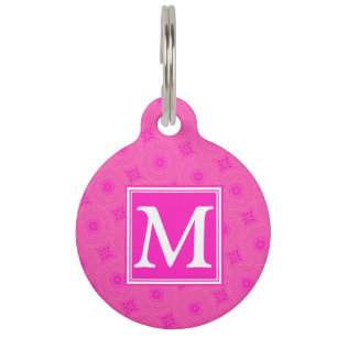 Médaillon Pour Animaux Monogramme motif rose chaud cercles