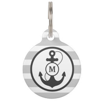 Médaillon Pour Animaux Monogramme nautique gris