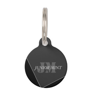Médaillon Pour Animaux Monogramme noir gris artistique moderne