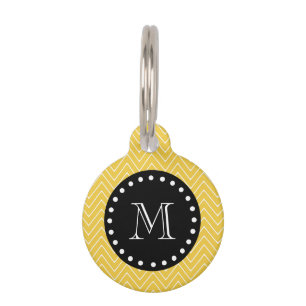 Médaillon Pour Animaux Monogramme noir jaune du motif de Chevron