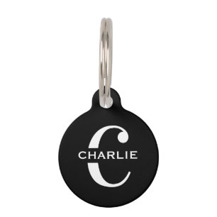 Médaillon Pour Animaux Monogramme Personnalisé Chien Chat Noir Et Blanc N