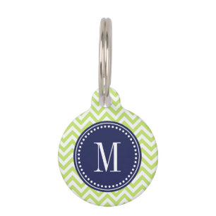 Médaillon Pour Animaux Monogramme personnalisé par zigzag vert de Chevron