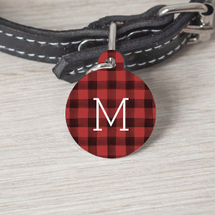Médaillon Pour Animaux Monogramme plaqué de buffle rouge et noir