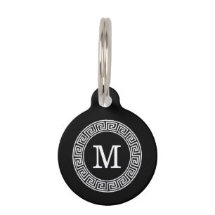Médaillon Pour Animaux Monogramme principal grec blanc noir d'initiale de