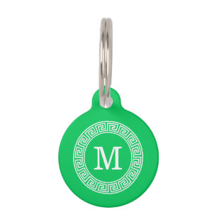 Médaillon Pour Animaux Monogramme principal grec blanc vert d'initiale de