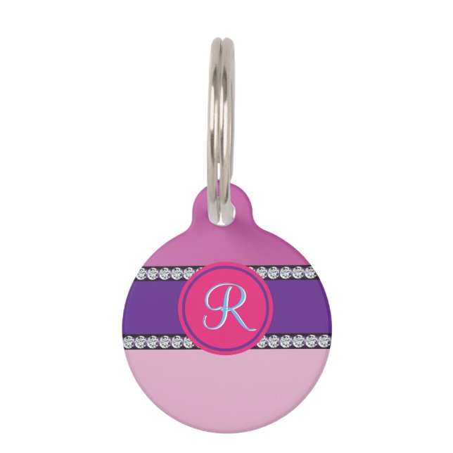 Médaillon Pour Animaux Monogramme rose magenta (Dos)