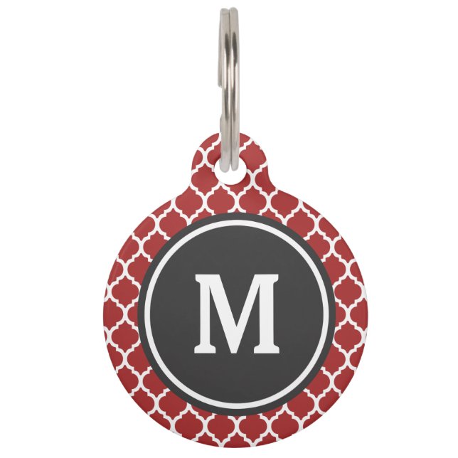 Médaillon Pour Animaux Monogramme rouge de Quatrefoil (Devant)