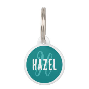 Médaillon Pour Animaux Monogramme turquoise et nom