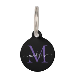 Médaillon Pour Animaux Monogramme violet noir Feminine Nom du script