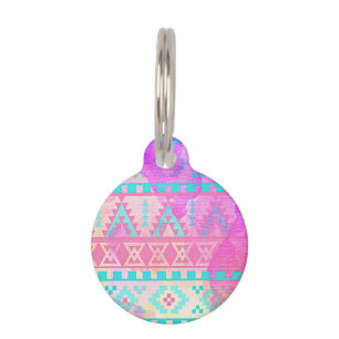 Médaillon Pour Animaux Motif aztèque tribal de rose et d'Aqua d'aquarell