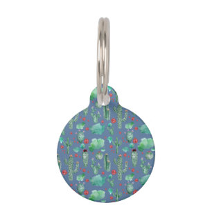 Médaillon Pour Animaux motif cactus et ladybug - arrière - plan bleu