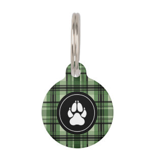 Médaillon Pour Animaux Motif carreaux vert et noir avec empreinte de patt