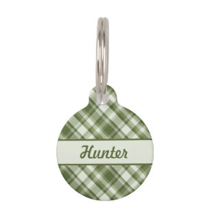 Médaillon Pour Animaux Motif carreaux verts & nom et numéro de compagnie