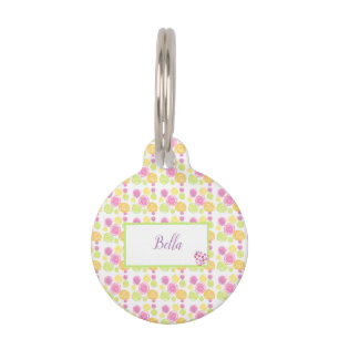 Médaillon Pour Animaux Motif Chic Rose Simple Rose Floral Vert