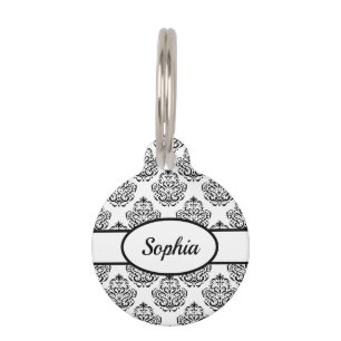 Médaillon Pour Animaux Motif Damas Noir Et Blanc Et Informations Personna