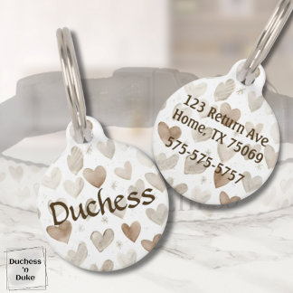 Médaillon Pour Animaux Motif de coeur à l'aquarelle Nom de l'animal