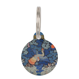 Médaillon Pour Animaux Motif de grue chinoise vintage : bleu impérial
