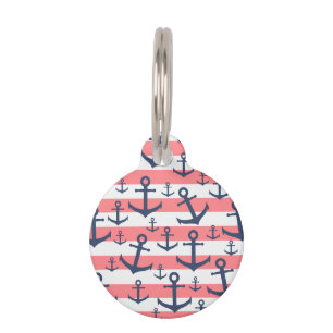 Médaillon Pour Animaux motif de l'ancre bleue de la marine à bandes de c
