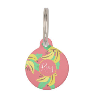 Médaillon Pour Animaux Motif de verdure de banane rose vert