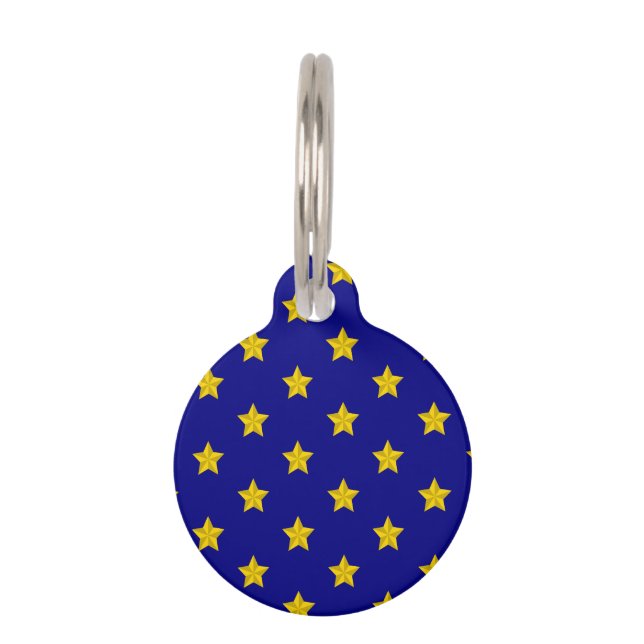 Médaillon Pour Animaux Motif Étoiles Dorées, Bleu Nuit, Exclusif (Devant)