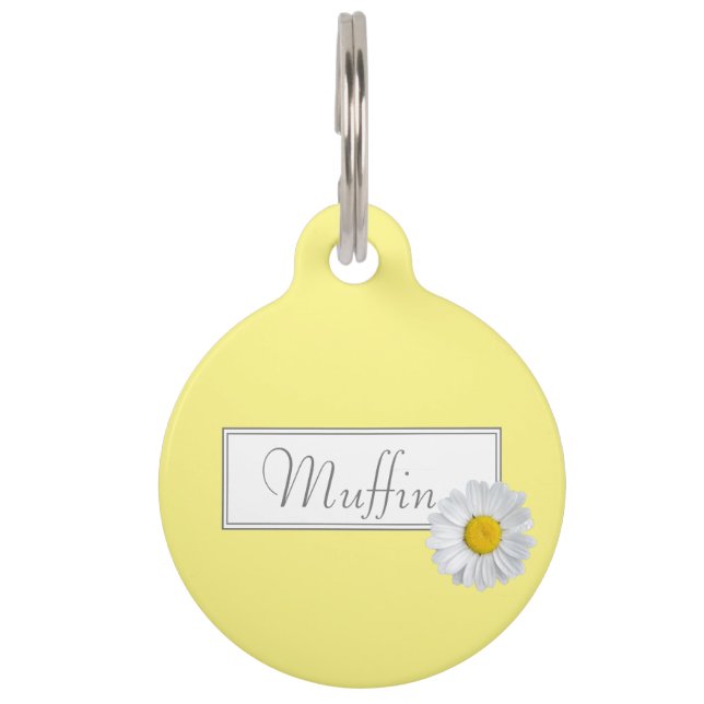 Médaillon Pour Animaux Motif floral de marguerite jaune vibrant  (Devant)