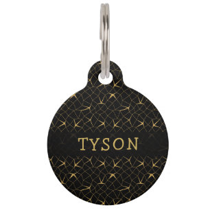 Médaillon Pour Animaux Motif géométrique de luxe pailleté noir et or