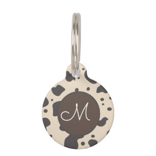 Médaillon Pour Animaux Motif Impression Vache Beige Patte  