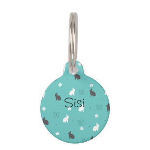 Médaillon Pour Animaux motif mignon de fleur et de papillon de lapin