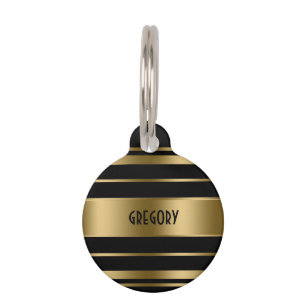 Médaillon Pour Animaux Motif Monogramme Gold & Black Stripes