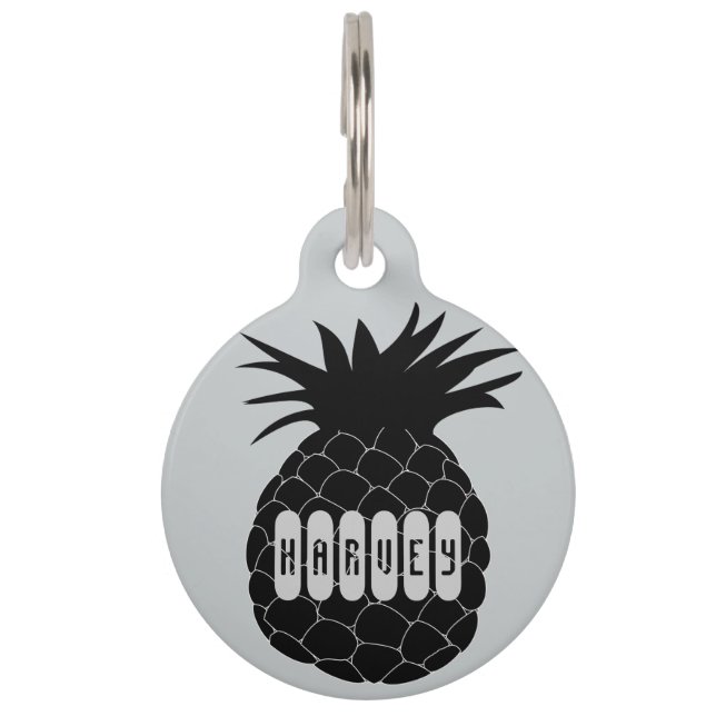 Médaillon Pour Animaux Motif noir et blanc classique d'ananas (Devant)