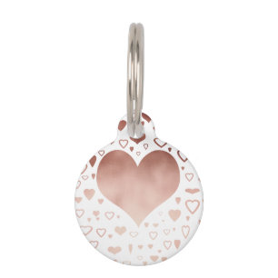 Médaillon Pour Animaux motif rose de coeurs d'or de faux moderne élégant