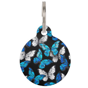 Médaillon Pour Animaux Motif sans couleur foncée avec papillons bleus Mor