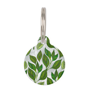 Médaillon Pour Animaux Motif sans couture avec Feuilles de thé vert
