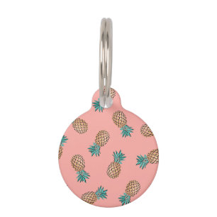 Médaillon Pour Animaux motif tropical d'ananas d'or de faux d'été migno