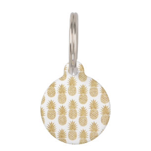Médaillon Pour Animaux Motif tropical élégant d'ananas d'or blanc