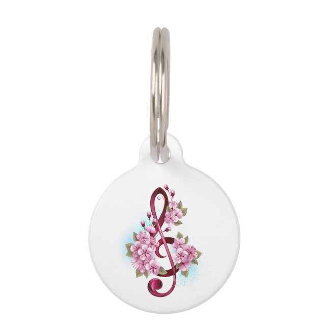 Médaillon Pour Animaux Musical treble clef notes with sakura flowers (Devant)
