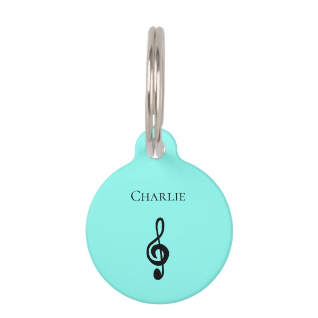 Médaillon Pour Animaux Musical Treble Clef Vert Turquoise (Devant)