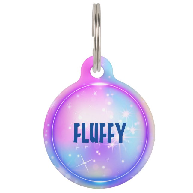 Médaillon Pour Animaux neon bleu rose princesse personnalisable (Devant)