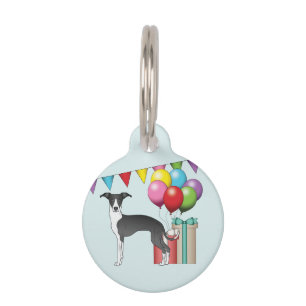 Médaillon Pour Animaux Noir & Blanc Lévrier Italien Coloré Anniversaire