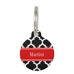 Médaillon Pour Animaux Noir Blanc Marocain #5 Nom Monogramme Rouge